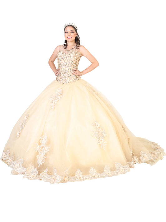 Vestido Quinceañera Mis Xv Primaveras 100% Poliéster Marfil 602186
