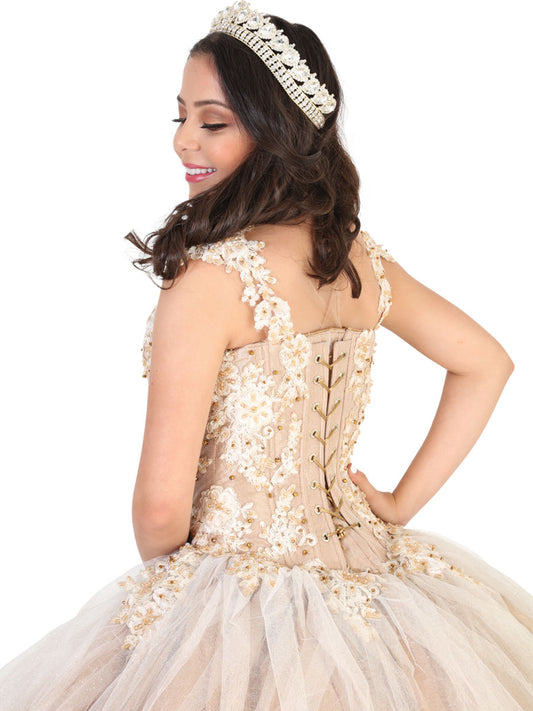 Vestido Quinceañera Mis Xv Primaveras Princesa 100% Poliester Champagne 602191