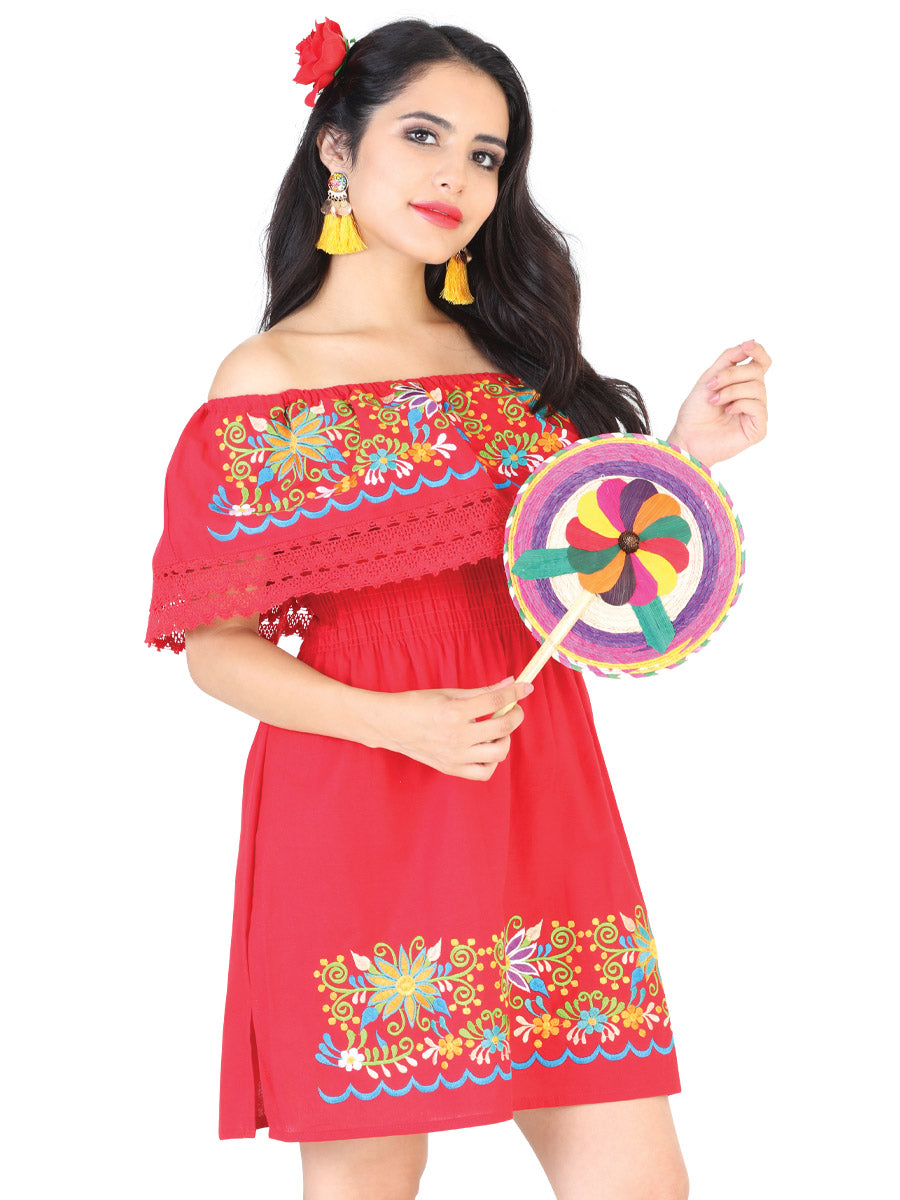 Vestido Juvenil Mexico Artesanal Encaje 50% Algodón 50% Poliester Rojo 602296