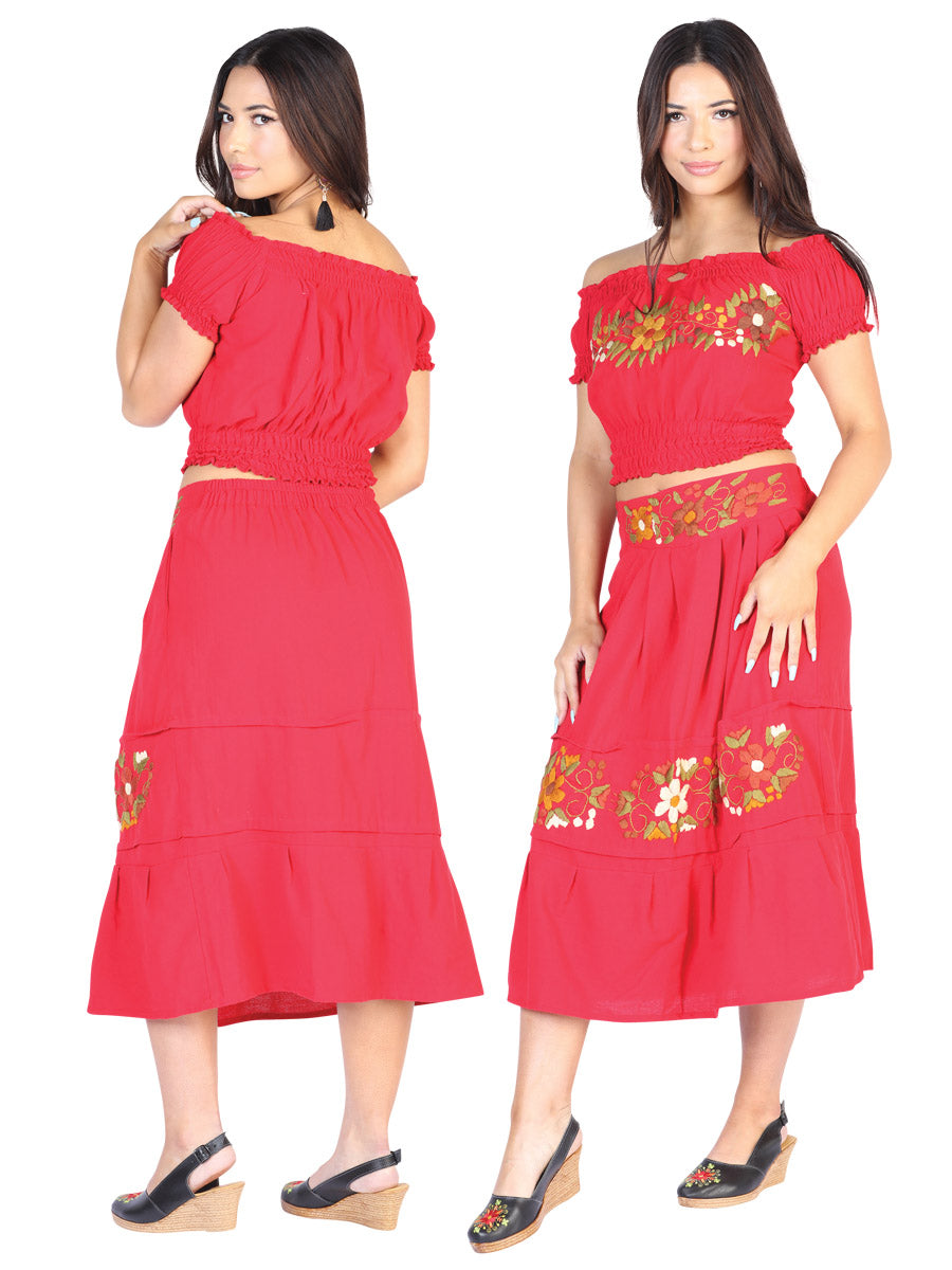 Vestido Bordado/A Mexico Artesanal Conjunto 50% Algodón 50% Poliester Rojo 602476