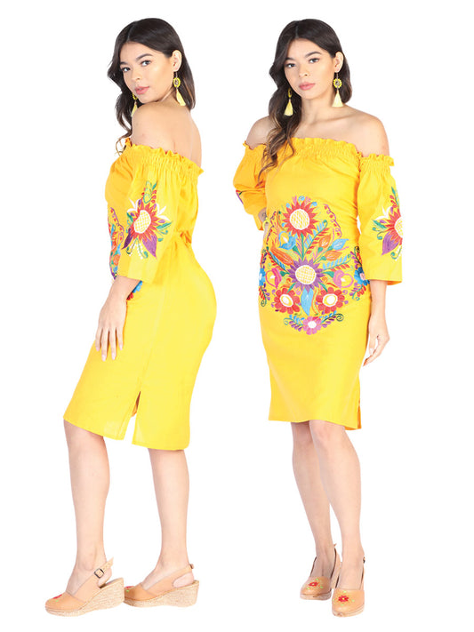 Vestido Mexico Artesanal Girasol 100% Algodon Amarillo 602482
