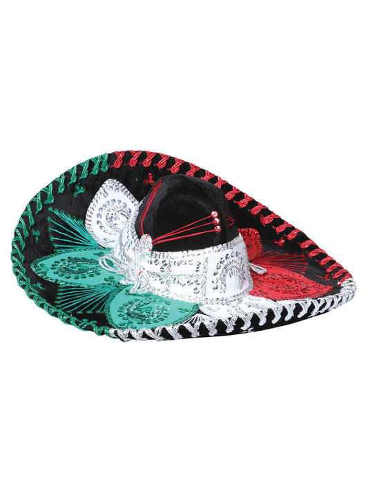 Sombrero Charro Mexico Artesanal Fl15Vcop Terciopelo Tricolor 602535