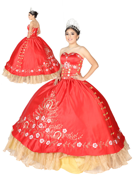 Vestido Charro Mis Xv Primaveras #26 100% Poliéster Rojo 602548
