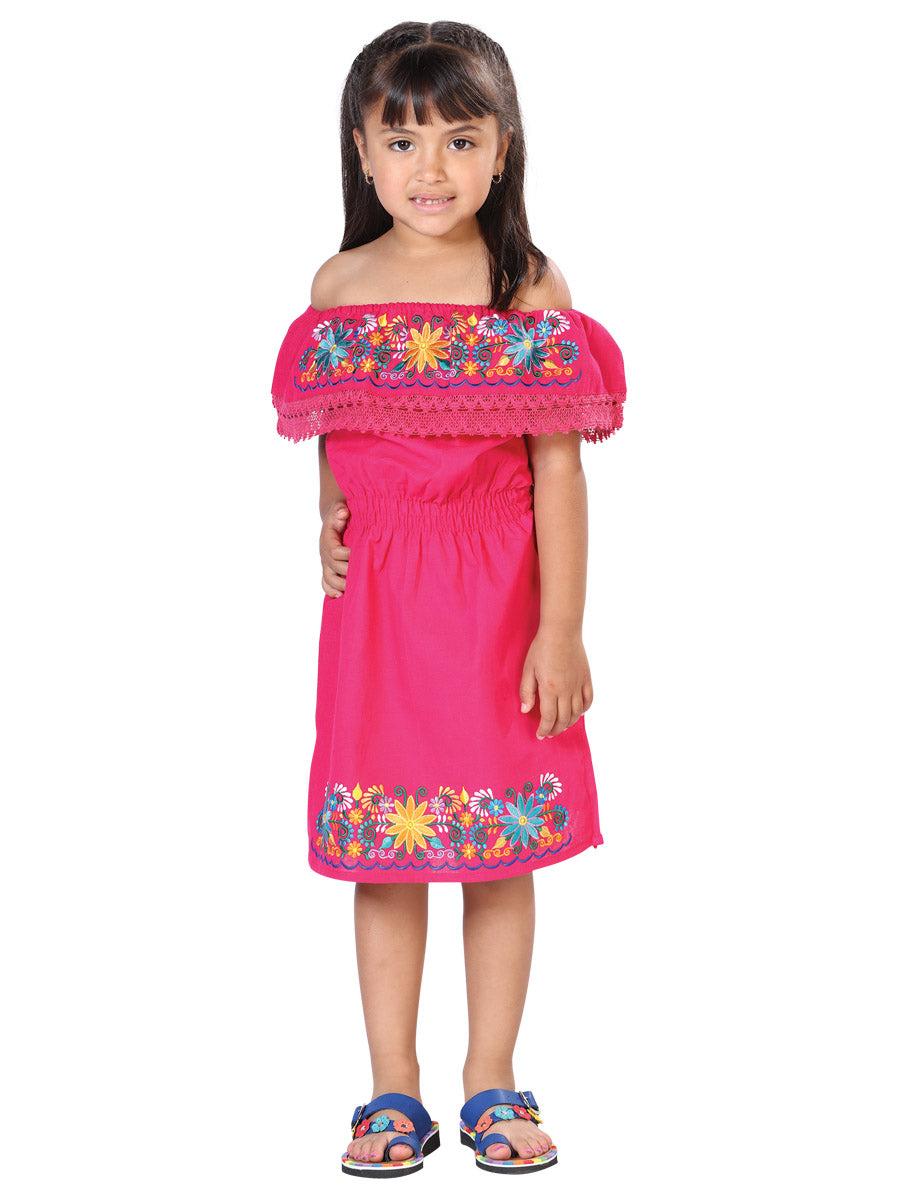 Vestido Mexico Artesanal Doble Bordado 100% Algodon Azul 603043
