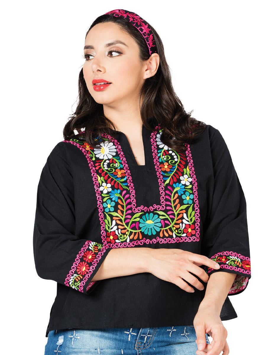 Blusa Mexico Artesanal Espigas 100% Algodon Negro 603059