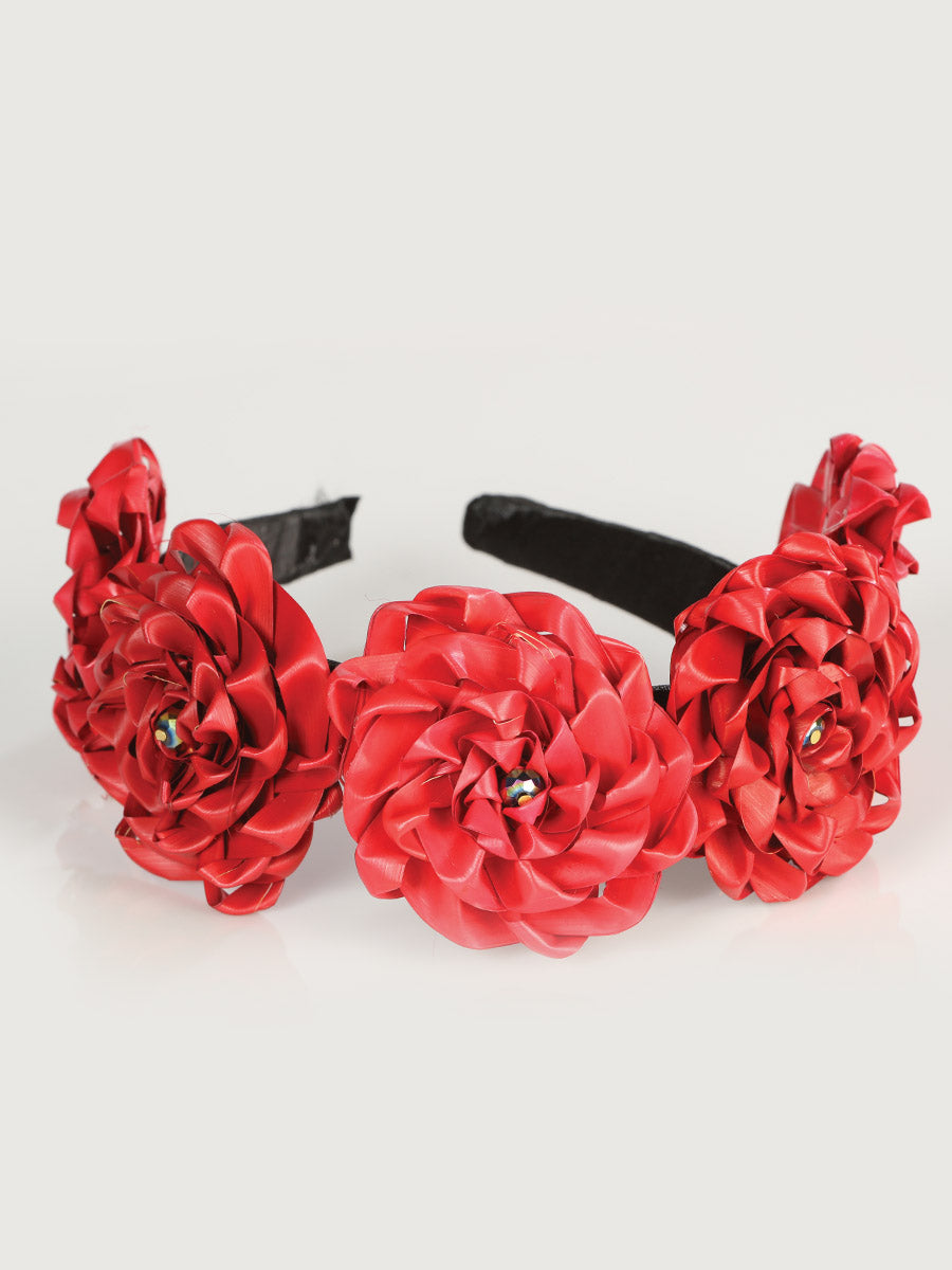 Diadema Mexico Artesanal Flor Grande 100% Palma Rojo 603205