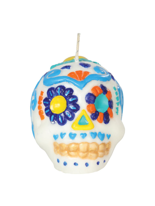 Vela Mexico Artesanal Calavera Detalles Parafina/Polimero Blanco/Multicolor 603365
