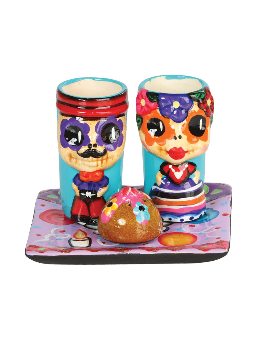 Articulo Hogar Mexico Artesanal Set Tequilero Catrines Ceramica Multicolor 603428