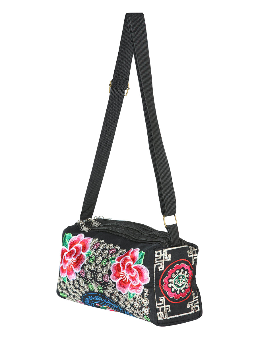 Bolsa Bordada El General Ac-312 Tela Negro/Rosa 702190