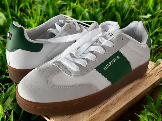 Tenis Tommy Hilfiger para Dama - Blanco con Verde y Suela Caramelo