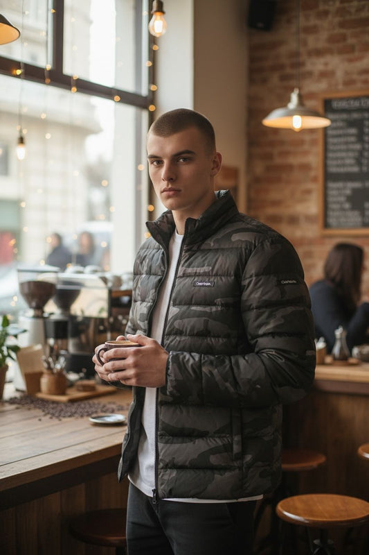 Chamarra Calvin Klein Acolchada Camuflaje Gris | Hombre Talla M