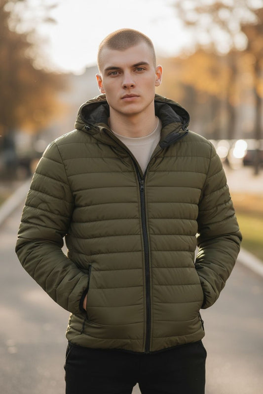 Chamarra Aéropostale Acolchada Verde Olivo con Capucha | Hombre Talla M