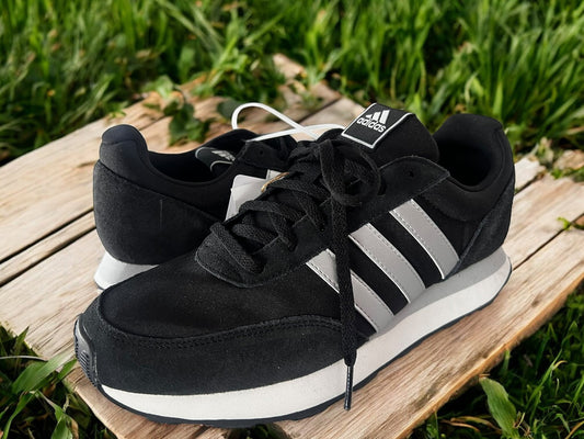 Tenis Adidas Run 60s 2.0 Dama - Negro con Franjas Plateadas